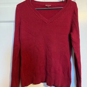 Merona Deep Red Ribbed V-Neck Sweater